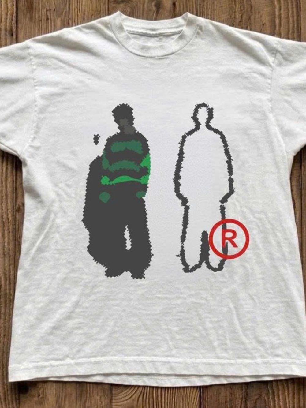 White Short Sleeve Tee with Green, Gray & Red Silhouette Print